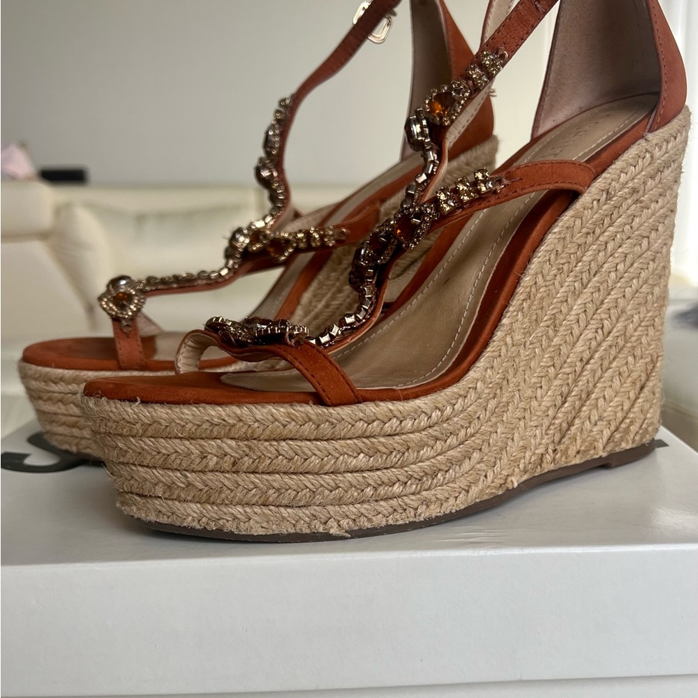 Schutz Burnt Orange Wedges w/ Rhinestones size 7.5 EU 38